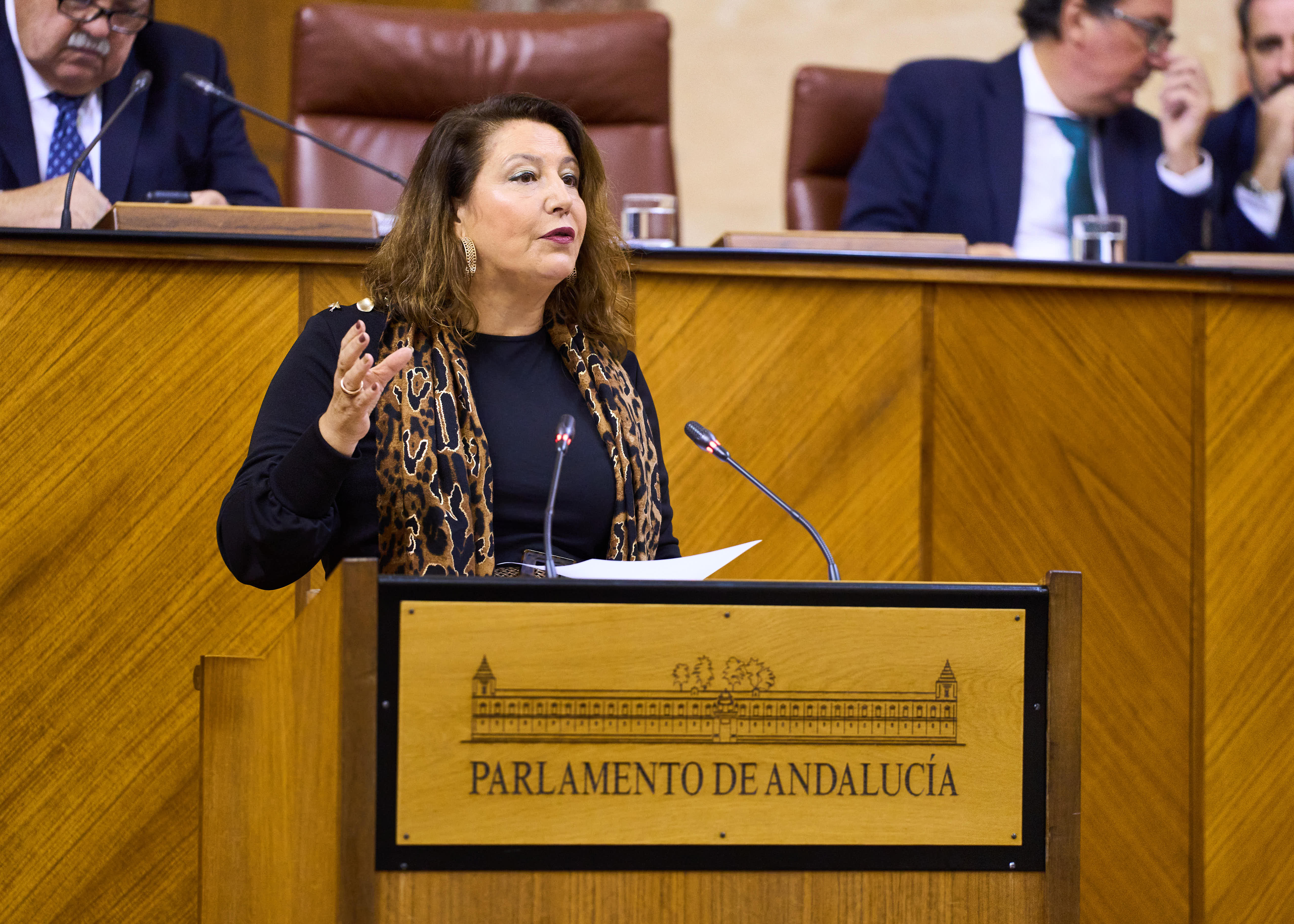 La consejera Carmen Crespo durante su intervención en el Parlamento de Andalucía