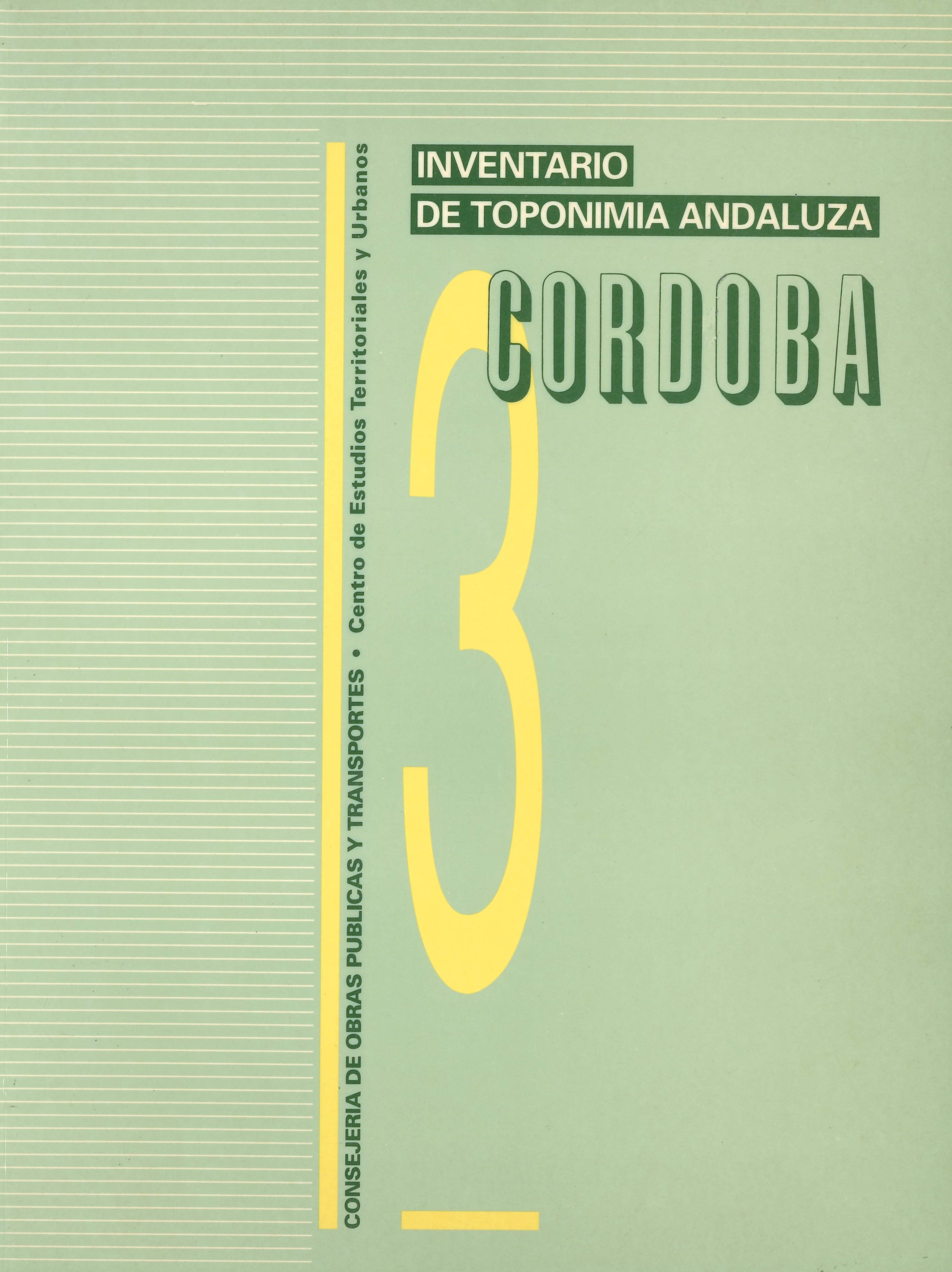 Imagen representativa de la publicación Inventario de toponimia andaluza. Tomo 3: Córdoba