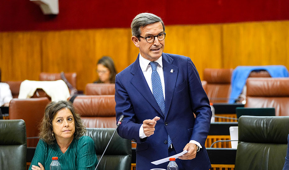 El consejero de Industria, Energía y Minas, Jorge Paradela, en el Pleno del Parlamento andaluz.