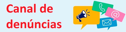 La frase canal de denuncias junto a una ilustración de un megáfono, un teléfono, una arroba y un sobre representando a diferentes canales de comunicación