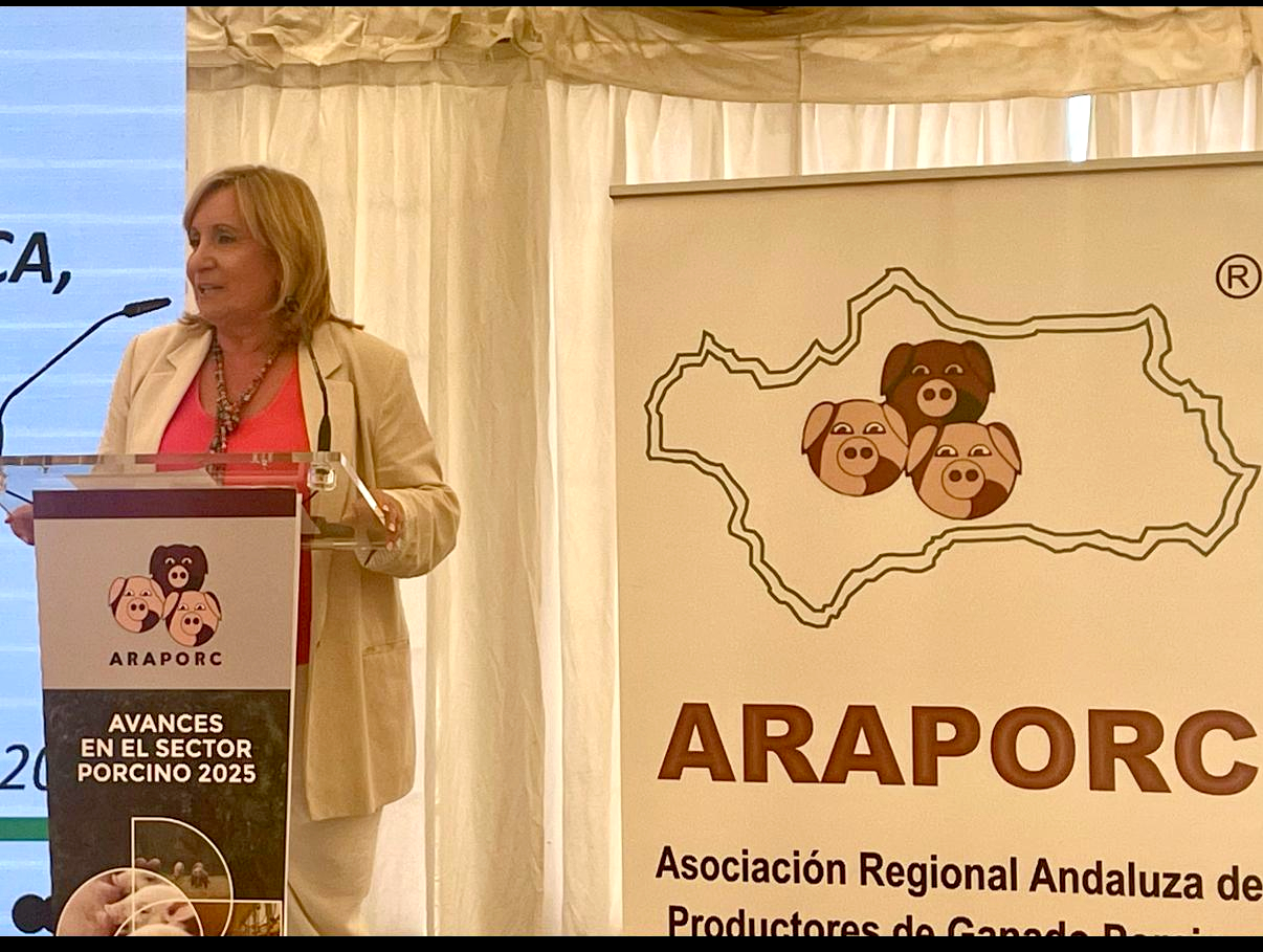 La viceconsejera de Agricultura durante su intervención en una jornada técnica centrada en el sector porcino