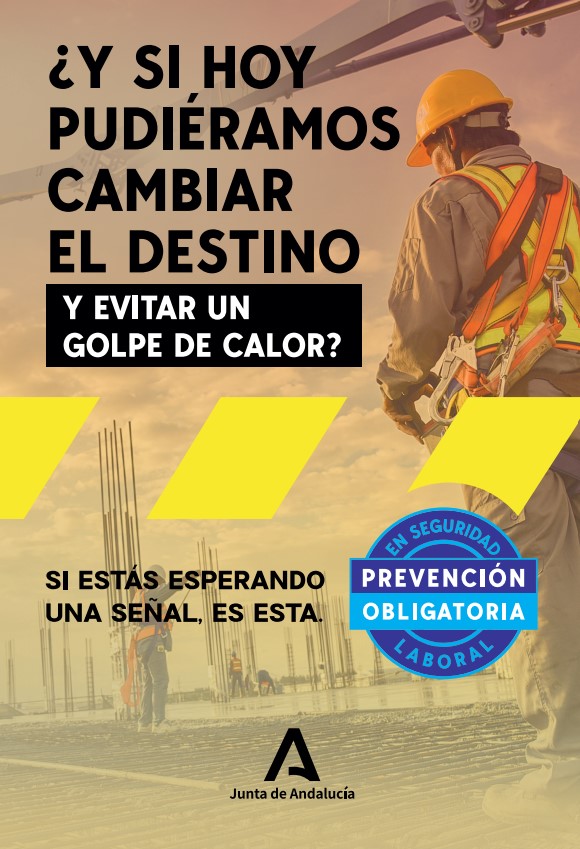 Cartel de la campaña para prevenir golpes de calor en el trabajo.