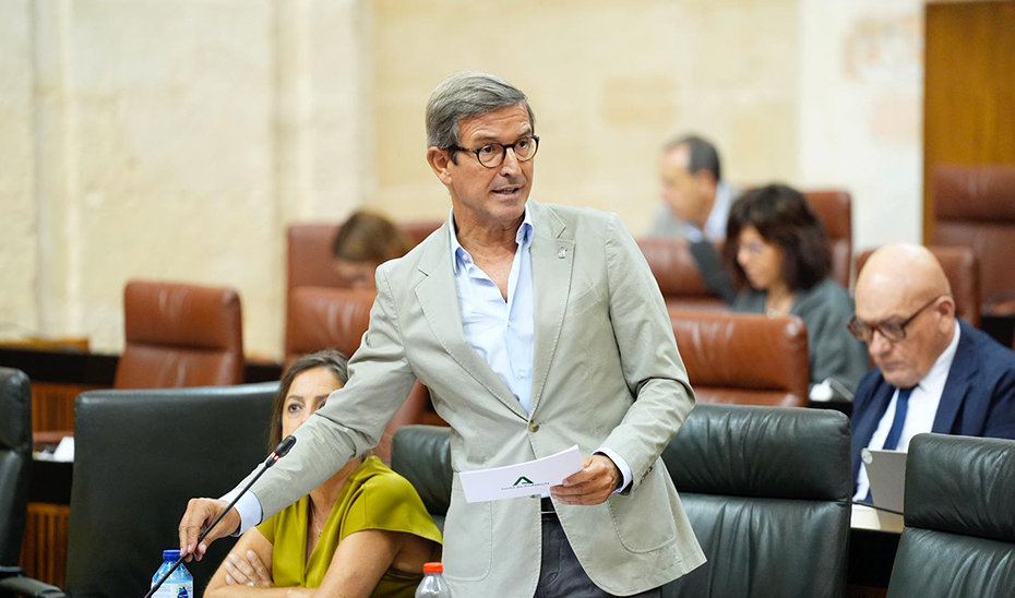 El consejero de Industria, Energía y Minas, Jorge Paradela, en el Pleno del Parlamento andaluz.