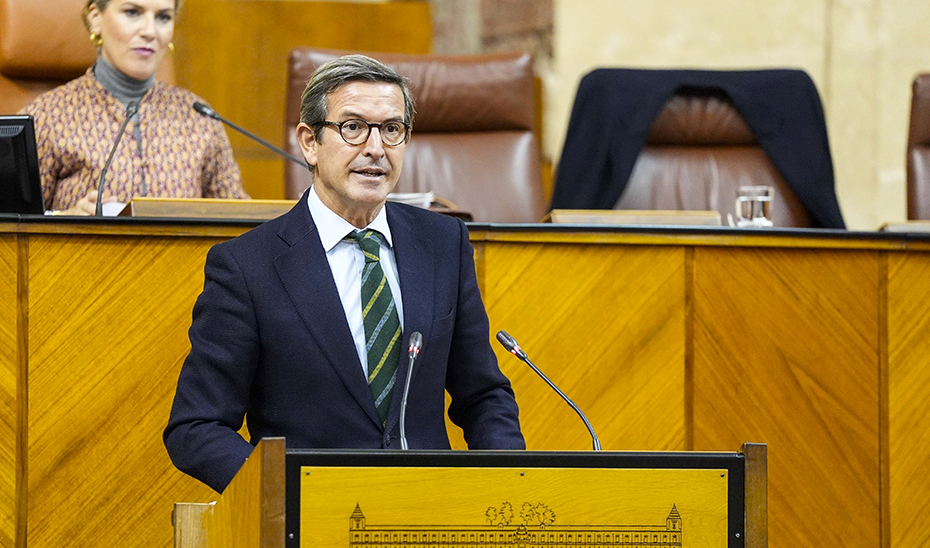 El consejero de Industria, Energía y Minas, Jorge Paradela, en el Pleno del Parlamento andaluz.