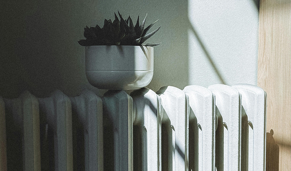 Maceta sobre un radiador.