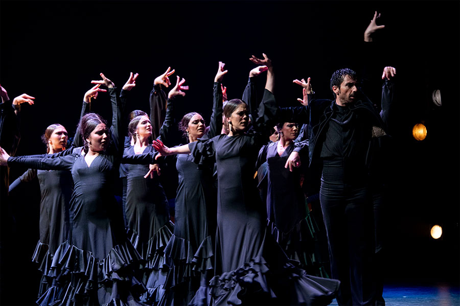 Cuerpo de baile del Ballet Flamenco de Andalucía sobre un escenario