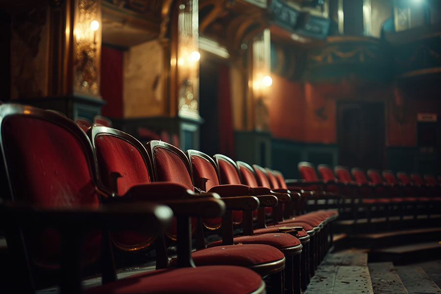 Interior de un teatro con las butacas en primer plano