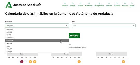 Selecciona la provincia en el calendario