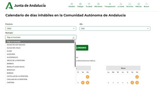 Selecciona el municipio en el calendario